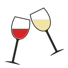 Red and White Wine Glasses Clink Icon Isolated, Cheers