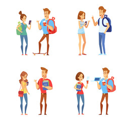Fototapeta premium Vector students. Vector set of characters. Illustration in a flat style isolated on white.
