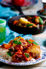 chicken  legs with pumpkins and dried apricots.
