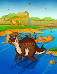 Pachycephalosaurus on the river background