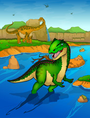 Allosaurus on the river background