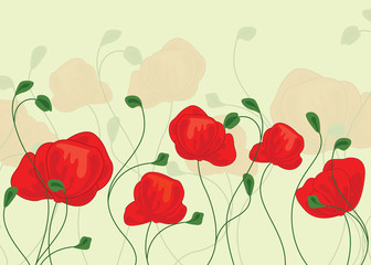 Poppy flowers, Floral background with poppies - Vector Illustration