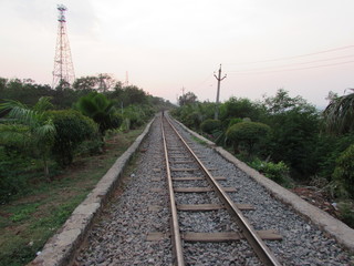 Fototapeta na wymiar meter gauge railways line at indian garden for safari. 
