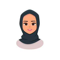 Smiling girl in hijab. Young Arabic business woman wearing hijab. Arabian Woman Face Covered with Hijab. Vector illustration isolated from white background