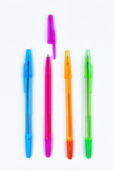 Colored pens isolated object on a white background