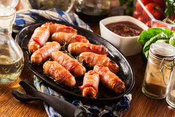 Pigs in blankets in baking dish