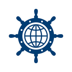 Icono plano mundo en timon en color azul