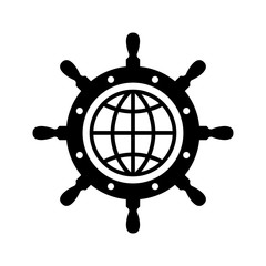 Icono plano esfera mundo en timon en color negro