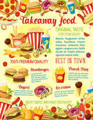 Vector takeaway fast food restaurant menu poster