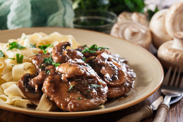 Delicious chicken marsala served with fettucine pasta