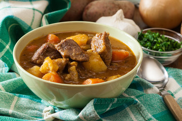 Irish stew made with beef, potatoes, carrots and herbs