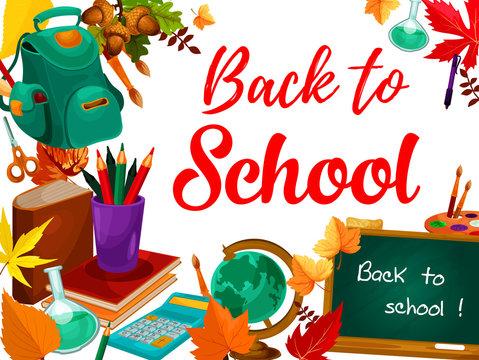Back to school greeting card with student supplies