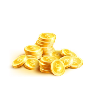 Vector Coins Icon Of Golden Dollar Coin Cent Pile