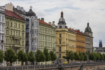 Fototapeta na wymiar View on the waterfront of the Vltava river. Prague Czech Republic