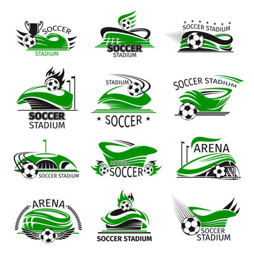 Vector football isolated icons of soccer arena