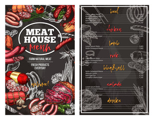 Vector sketch menu for meat house delicatessen