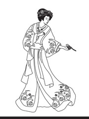 Японка с птичкой на ладони