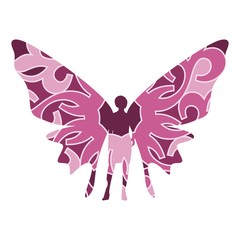 Butterfly with the body of a young woman. Abstract ornament