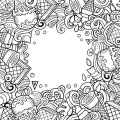 Cartoon vector hand-drawn doodles Ice Cream frame illustration.