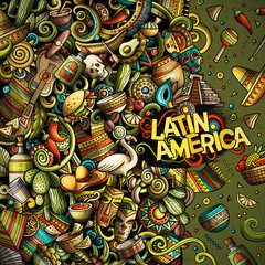 Fototapeta na wymiar Cartoon hand-drawn doodles Latin American frame