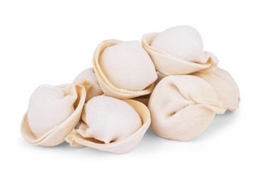 Dumplings raw on a round board. Russian national food. The process of cooking dumplings.