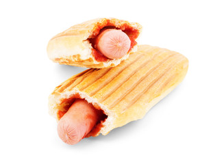 French Hot Dog isolated on white - obrazy, fototapety, plakaty