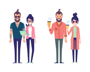 	 Group of young hipster friends.Urban citizen characters. Flat vector illustration isolated on white background. Cartoon style.