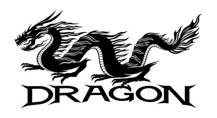 Sign of a black dragon on a white background.