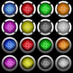 Puzzle pieces white icons in round glossy buttons on black background