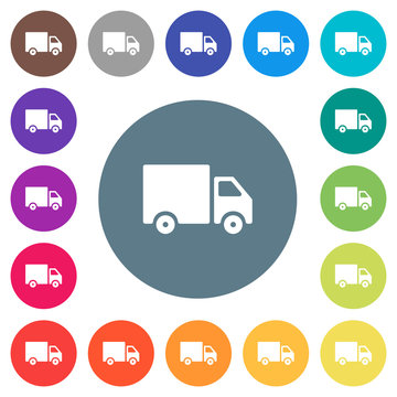 Delivery truck flat white icons on round color backgrounds