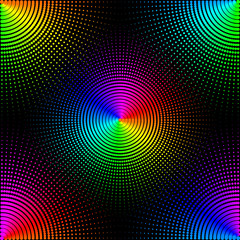 Colorful background in the form of rays in the corners and in the middle, colored balls of different sizes on a black background