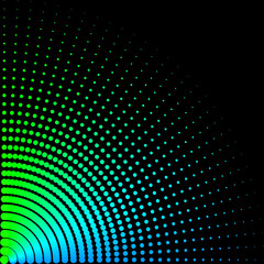 colored green background in the form of rays of colored balls on a diagonal of different sizes on a black background