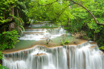 Beautiful and Breathtaking green waterfall, Huay Mea Kamin’s waterfall, Located Kanchanaburi Province, Thailand