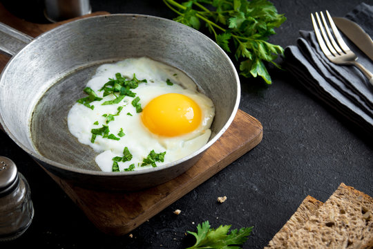 Fried Egg on Frying Pan for Breakfast