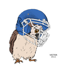 Fototapeta premium Portrait of a Owl in a helmet. Can be used for printing on T-shirts, flyers, etc. Vector illustration