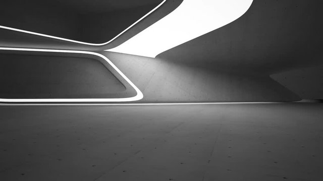 Empty dark abstract concrete room smooth interior. Architectural background. Night view of the illuminated. 3D animation and rendering 