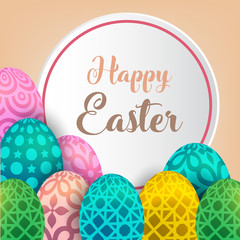 Happy Easter background template with beautiful camomiles and eggs