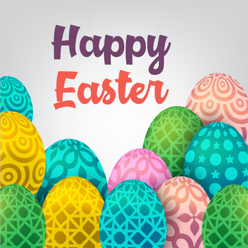 Happy Easter background template with beautiful camomiles and eggs