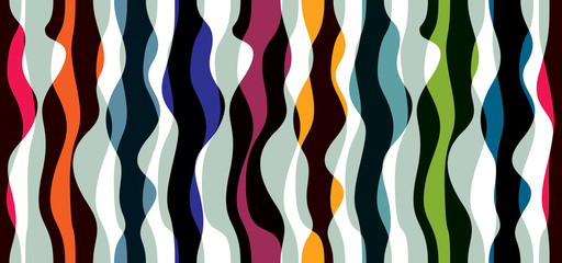 Artistic curve lines seamless pattern, abstract colorful vector background. Usable for fabric, wallpaper, wrapping, web and print. Vertical trendy design.