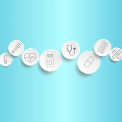 round medical icons isolated on light blue background