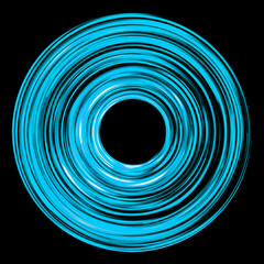 Blue circular neon lines with empty black round space inside.