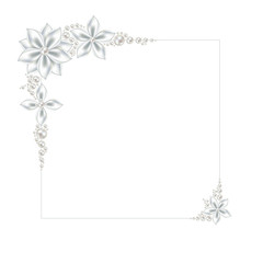 Pearl. Satin flowers. Decoration. Wedding. Invitation. White. Jewelry. Frame. Border.