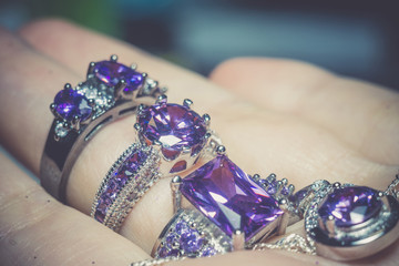 Silver Ring with Purple Zircon Retro