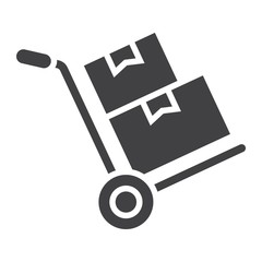 Hand truck with cardboard boxes glyph icon, logistic and delivery, hand dolly sign vector graphics, a solid pattern on a white background, eps 10.