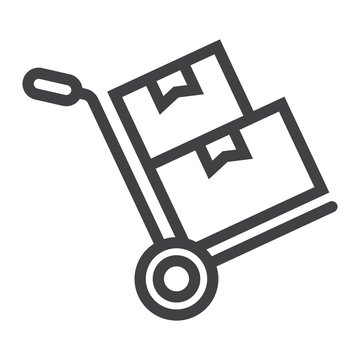 Hand truck with cardboard boxes line icon, logistic and delivery, hand dolly sign vector graphics, a linear pattern on a white background, eps 10.