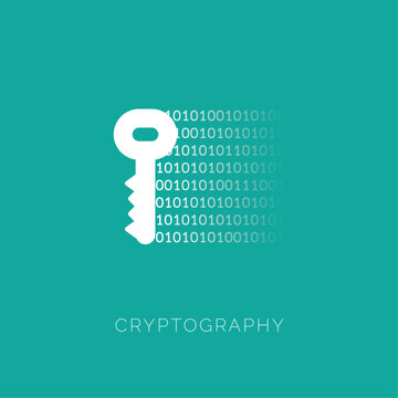 Cryptography concept with key and binary code. Simple element illustration