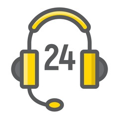 Customer support filled outline icon, service and help, 24 7 service sign vector graphics, a colorful line pattern on a white background, eps 10.