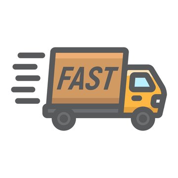 Fast shipping filled outline icon, logistic and delivery truck, carton box sign vector graphics, a colorful line pattern on a white background, eps 10.