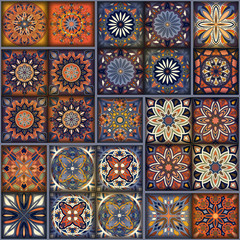 Seamless pattern with decorative mandalas. Vintage mandala elements. Colorful patchwork.