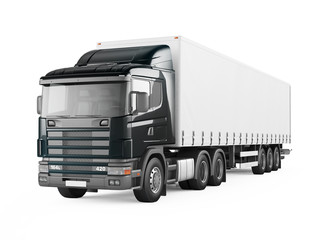Black cargo delivery truck. 3D rendering